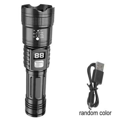 100000LM Super Bright Flashlight Rechargeable LED Torch Long Range Tactical Lamp for Outdoor Waterproof Camping Fishing Lantern